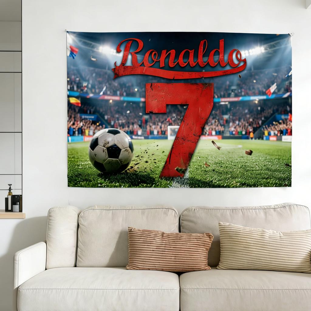 Portugal C Ronaldo No 7 Football Theme Decor Tapestry for Fan Support Game Day Home Decor MultiSize High Quality Flat Print