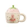Strawberry Bear Ceramic Cup with Lid for Girls Gifts for Home Use Water Cup Mug High Looking Couple Milk Breakfast Cup