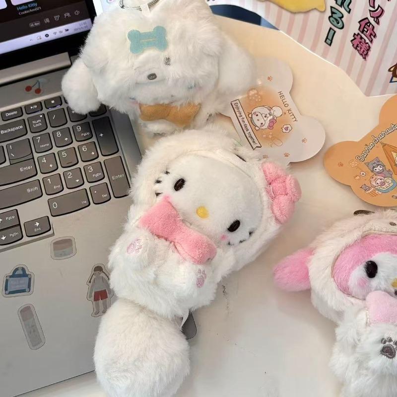 Cute Kuromi Melody Fluffy Plush Toys Keychain Kawaii Plush Pendant Long Tail Cinnamoroll Kitty Small Bag Accessories Toy