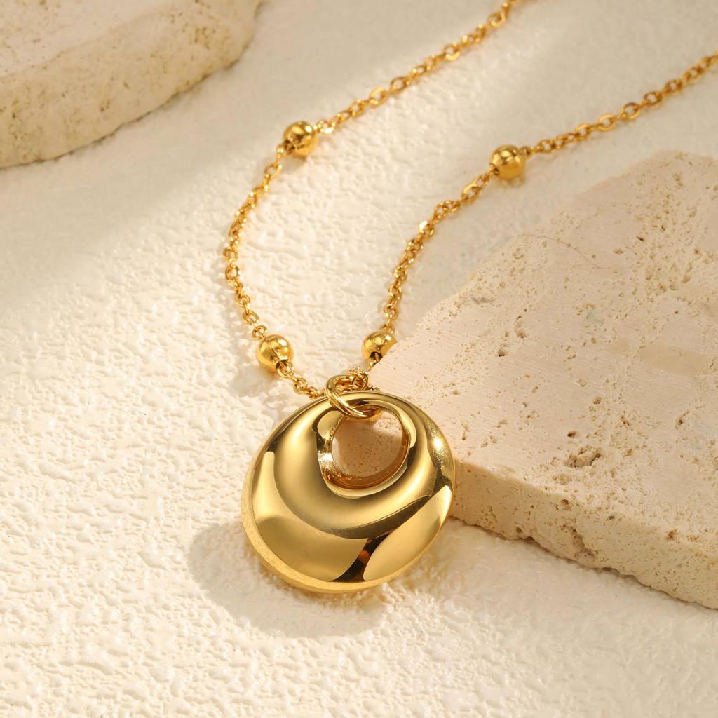 Modeschmuck, Edelstahl-Perlenkette Geometrischer Anhänger Goldene Halskette