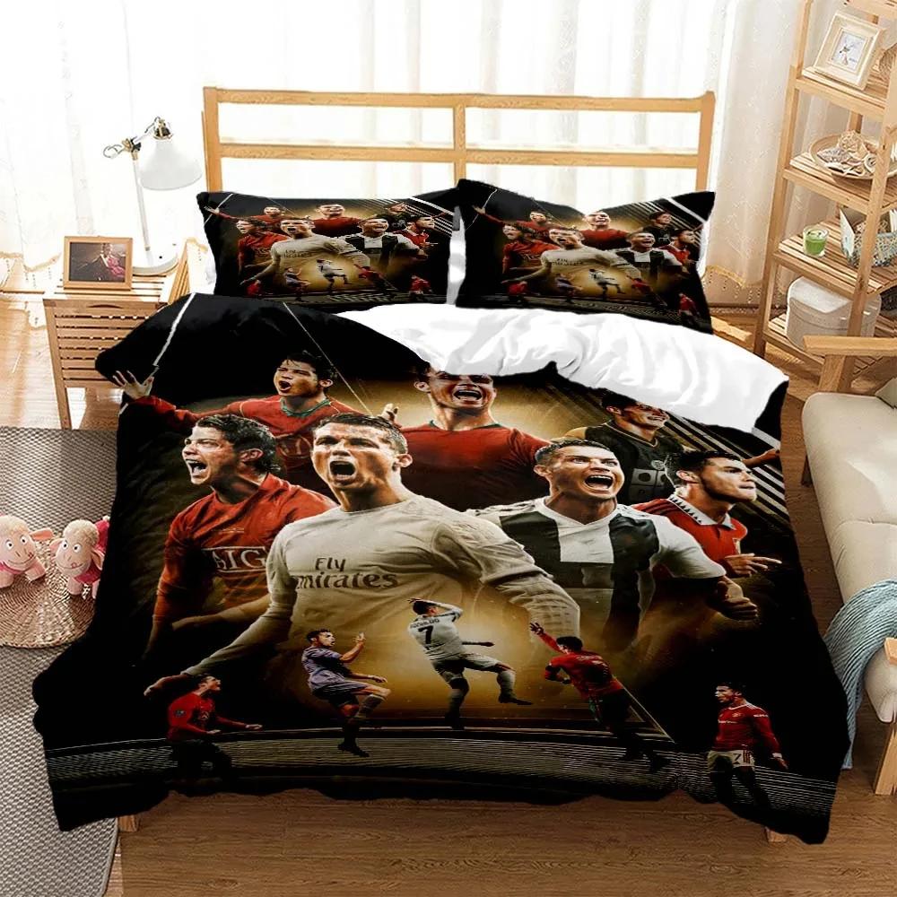 Ensemble de Literie Star de Football CR7 Impression 3D Garçons Filles Taille Twin Queen Housse de Couette Taie d'Oreiller Lit Adulte Textile de Maison EU single(135x200cm)