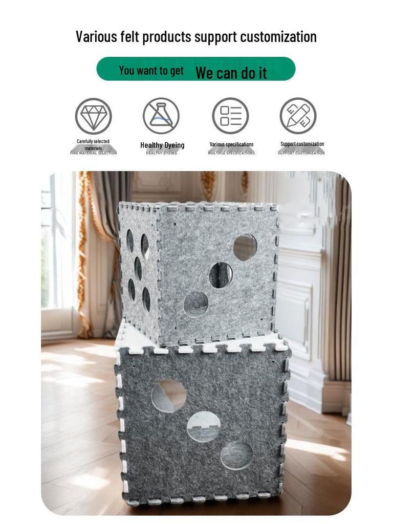All-Season Wear-Resistant Foldable Cat Bed: Dice-Shaped, Semi-Enclosed, Warm, Detachable, Felt Pet House