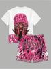 Men's Summer New Letter Pattern Printed Comfortable Breathable Round Neck T-shirt Drawstring Shorts Set Outdoor Street Wear
