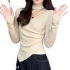 Women's Plus Size V-Neck Pleated Long-Sleeve Top - Stylish Spring/Autumn Slim Fit