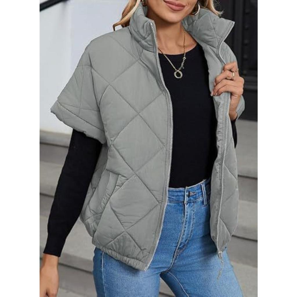 2025 Winter Autumn Women's Casual Padded Jacket with Pockets Zipper Diamond Quilted Warm Outerwear