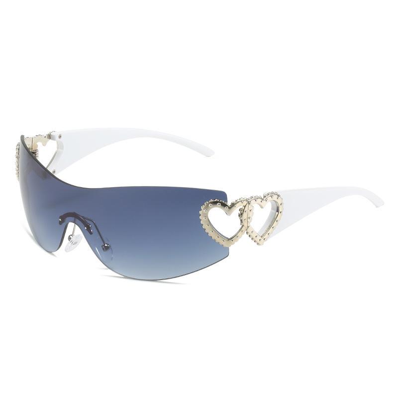 Y2K Rimless Sunglasses Women Hollow Out One-Piece Love Heart Shape INS Fashion UV400 Eyewear