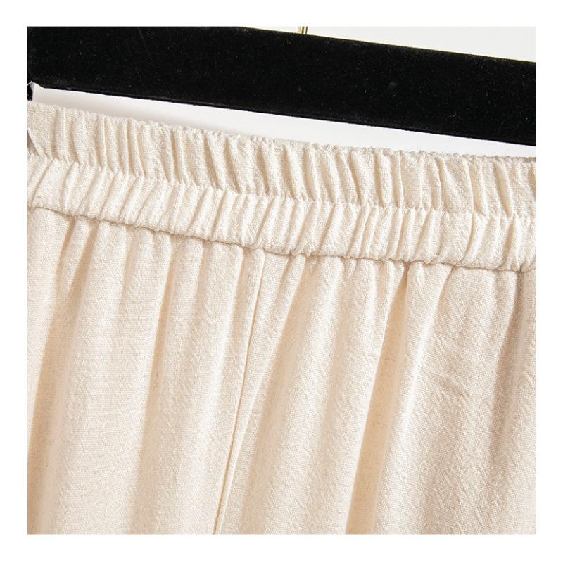 Kalhoty větší velikosti Dámské kalhoty Vintage plátěné Ležérní kalhoty Literární vázanka Pružný pas Harlekýnové kalhoty