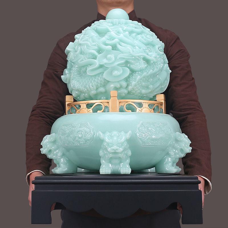 Nine Dragons Wealth-Attracting Jade Cauldron Ornament for Entryway, Living Room, or Office Desk - High-End Opening Gift