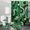 4 Stück, Abstraktes Grünes Wellenlinienmuster, Badezimmer für Wohnung, Duschraum Duschvorhang, Hotel Duschvorhang-Set, Mit