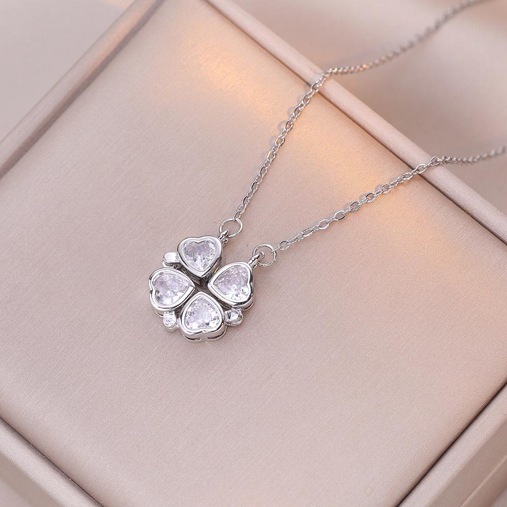 Double Layer Four-Leaf Clover Titanium Steel Necklace: Japanese & Korean Women's Heart Clavicle Chain