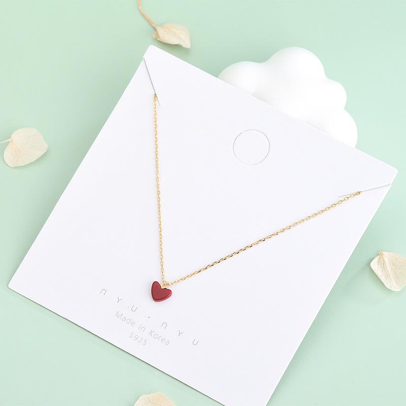 S925 Sterling Silver Minimalist Little Red Heart Necklace - Japanese & Korean Design, Women's Heart Clavicle Chain.