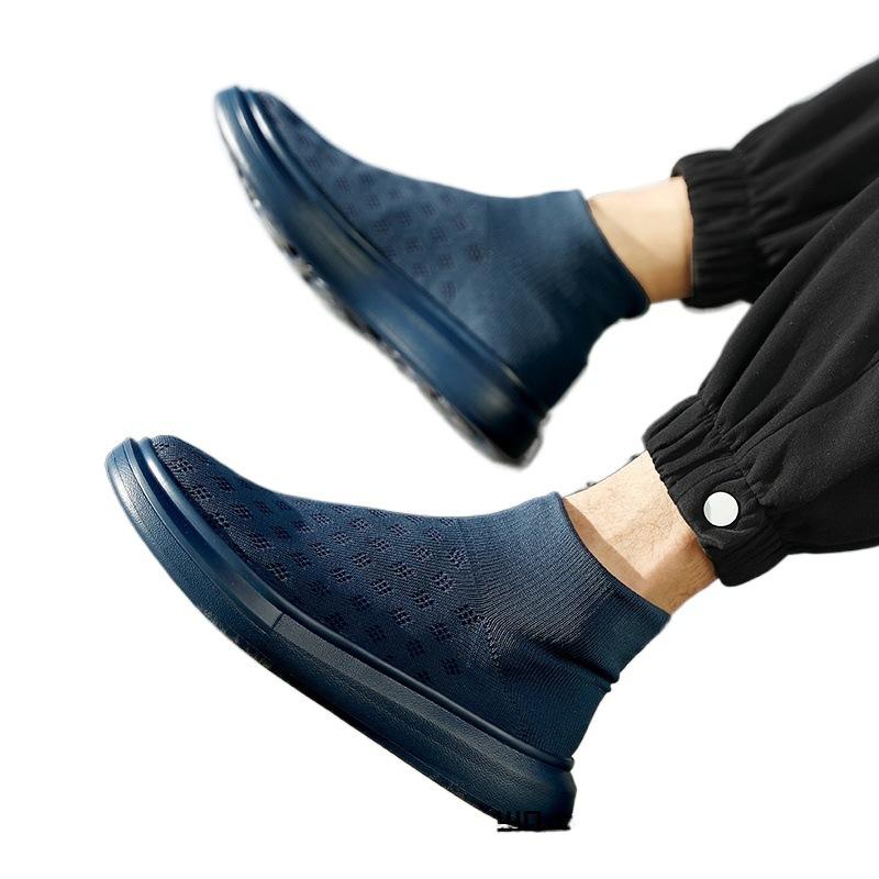 New fly-woven couple high-top board shoes, sports shoes, cotton men's socks, lazy shoes, versatile and breathable