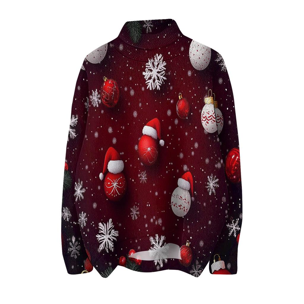 Women's Fashion Crew-neck Casual Long-sleeved Christmas Printed Turtleneck Knitted Top