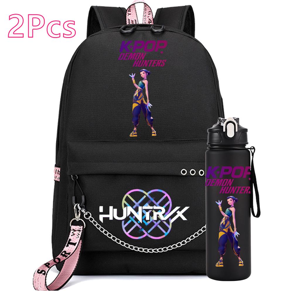 2Pcs/set Anime Cute Kpop Printed Backpack with 750Ml Water Bottler for Teenager Girl Boy Bookbag Kid Gift Large Capacity Travel Bag Rucksak