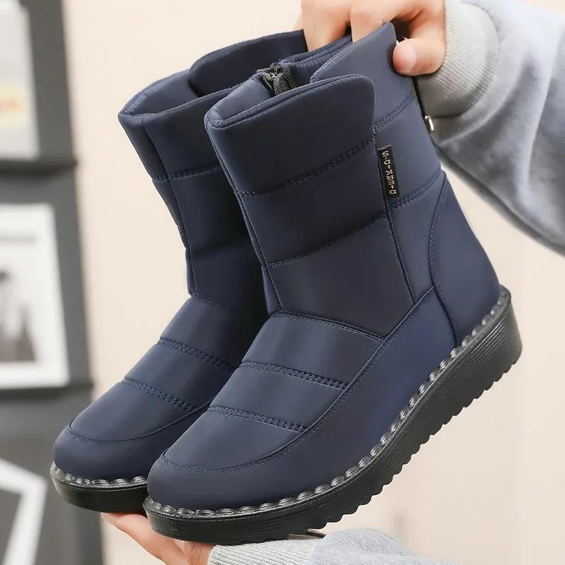 Damen Schneestiefel Winter Dick Plüsch Warme Baumwollschuhe Winter Plüsch Mid-Calf Stiefel Rutschfeste Plateau Stiefel Winterstiefel für Damen