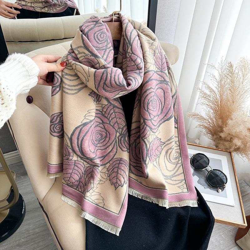New Rose Thickened Imitation Cashmere Scarf Women's Autumn and Winter Warm Shawl Scarf