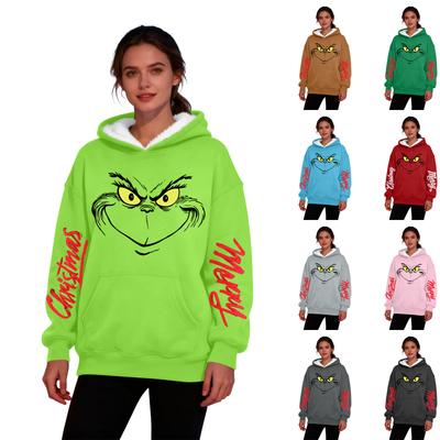 Damen Casual Mode Plus Samt Verdicktes Weihnachtsdruck Kapuzensweatshirt