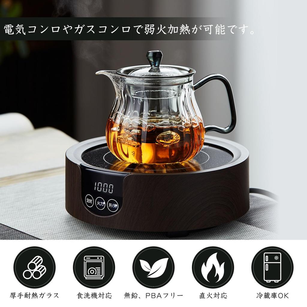 Pokaro Tea Teapot, Heat-Resistant Glass, 580ml, Stovetop-Safe, Vertical Stripes, Back-Handed Design, Stylish Glass Pot, Microwave-Safe, with Lid and