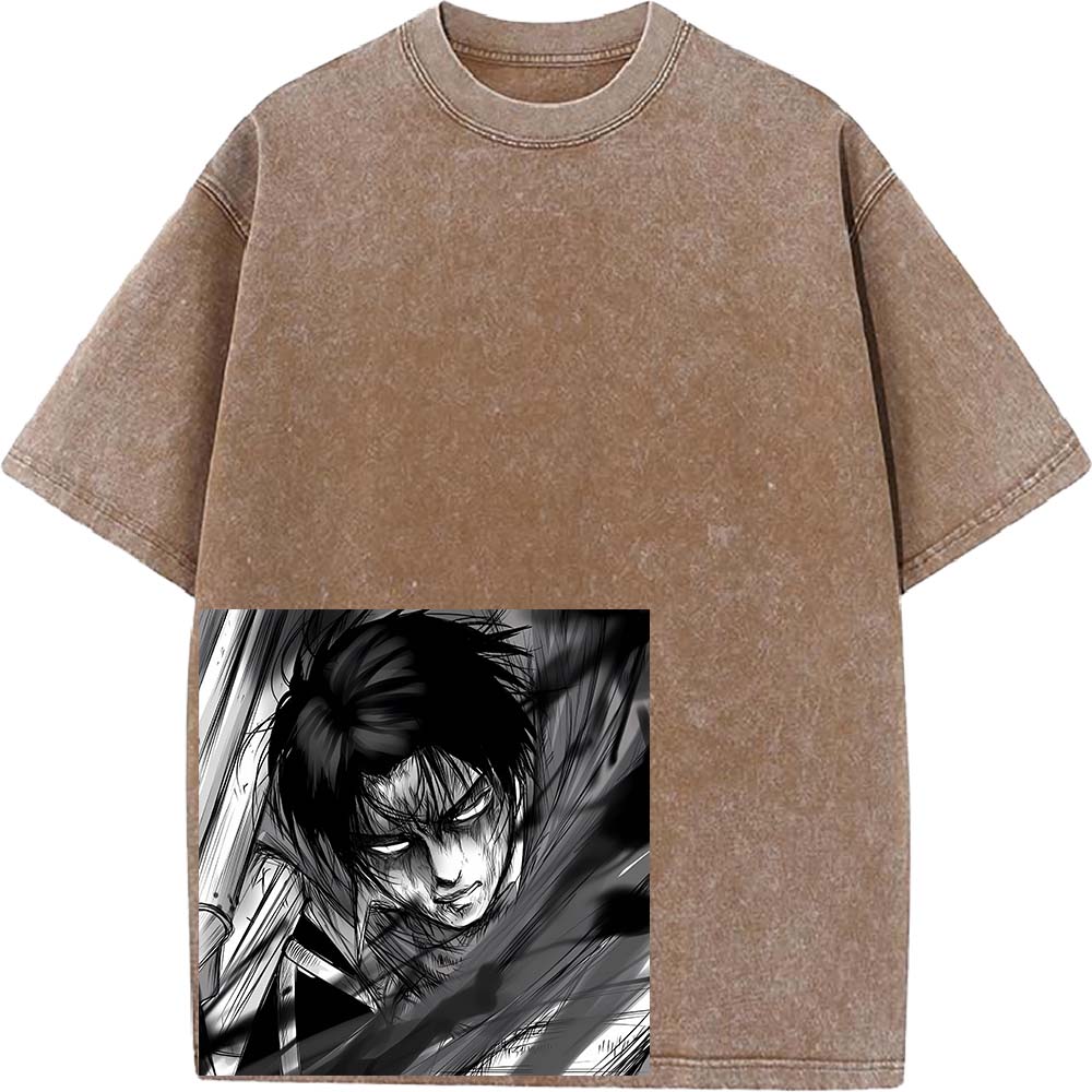 Levi Ackerman Cool Clothing Attack On Titan Manga T Shirt Men Oversized Cotton T-shirts Retro Washed Tee Harajuku Male Tshirt
