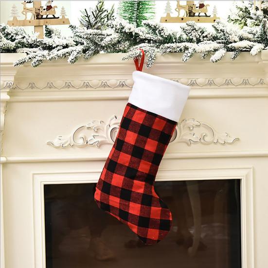 Christmas Stocking Classic Red Black Buffalo Plaid Hanging Stockings for Christmas Tree Fireplace Holiday