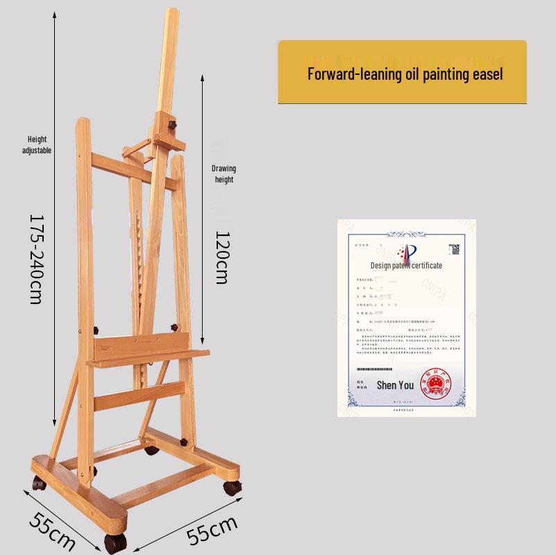 Beech Wood Floor-Standing Adjustable Easel with Wheels for Painting and Display