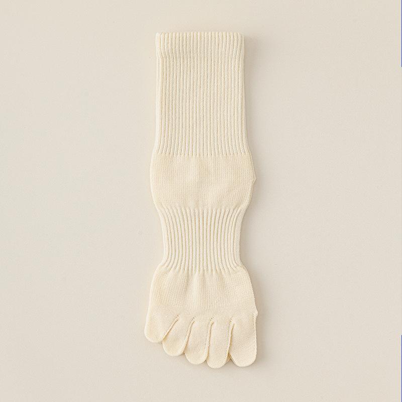 Female Spring and Autumn Leisure All Match Pure Color 10A Antibacterial Deodorant Perspiration Long Five Finger Socks