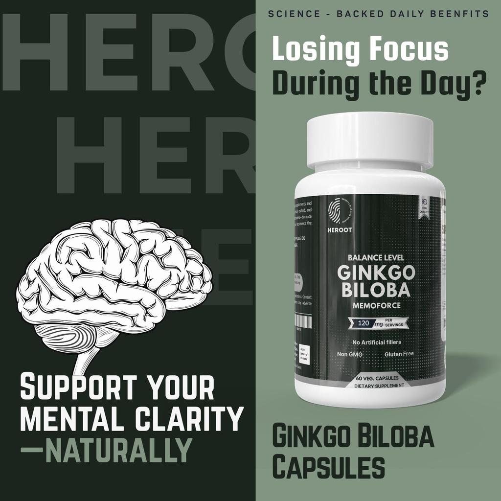 Heroot Estratto di Ginkgo Biloba Capsule da 120mg – Senza Glutine e Non OGM | 60 Capsule