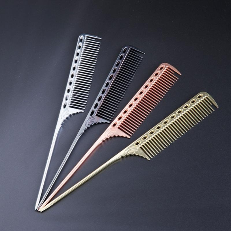 4Pcs Aluminum Hair Combs Set: Long Cutting Comb,Short Styling Comb,Handle Combs,and Tail Comb for Professional Barbers