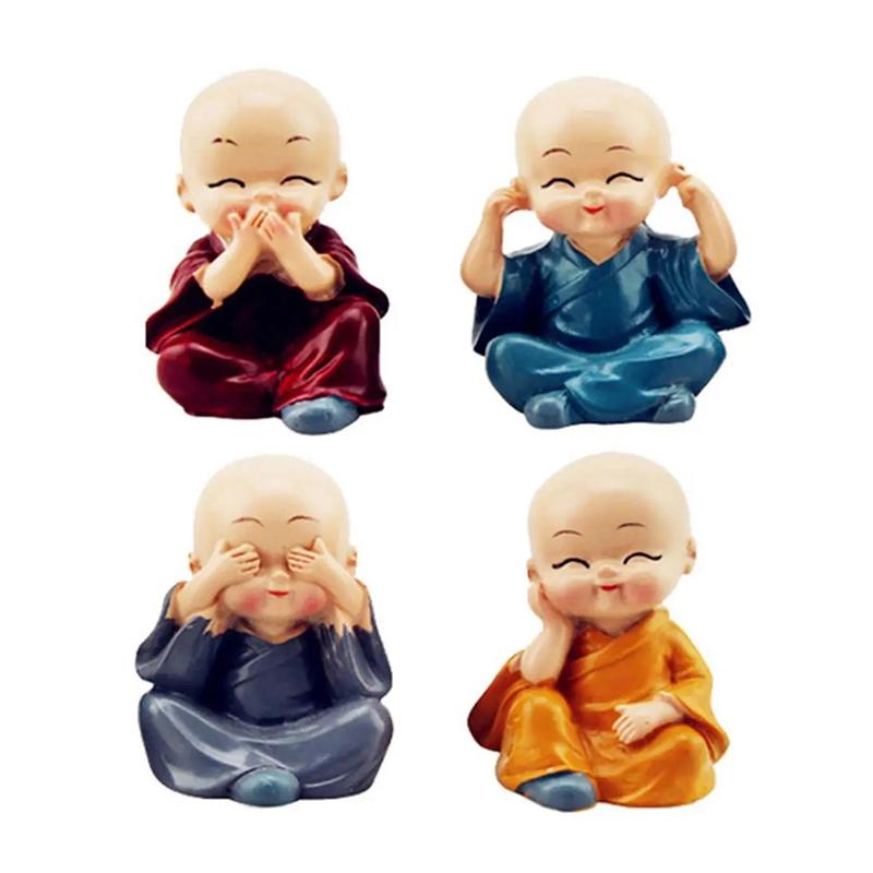 4ks/sada Ozdoby do auta Pryskyřice Mniši Maitreya Buddha Kung Fu postava Panenka Dárek Auto Dekorace na palubní desku Přívěsky Přívěsky