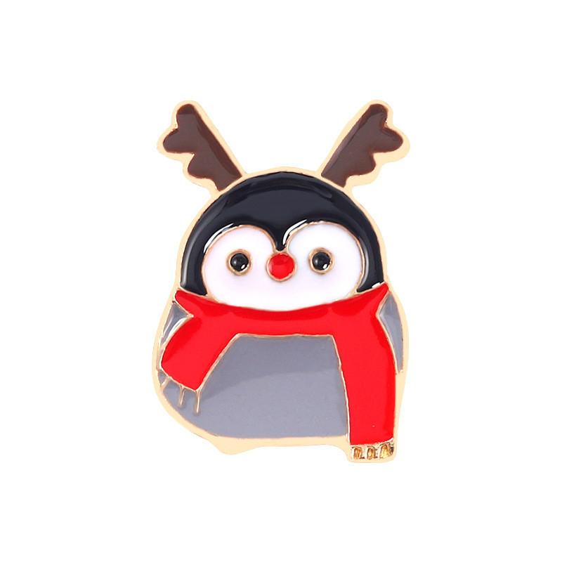 

Chubby Cute Playful Christmas Penguin Badge Eyecatching Metal Brooch For Style Sweater SXZ048