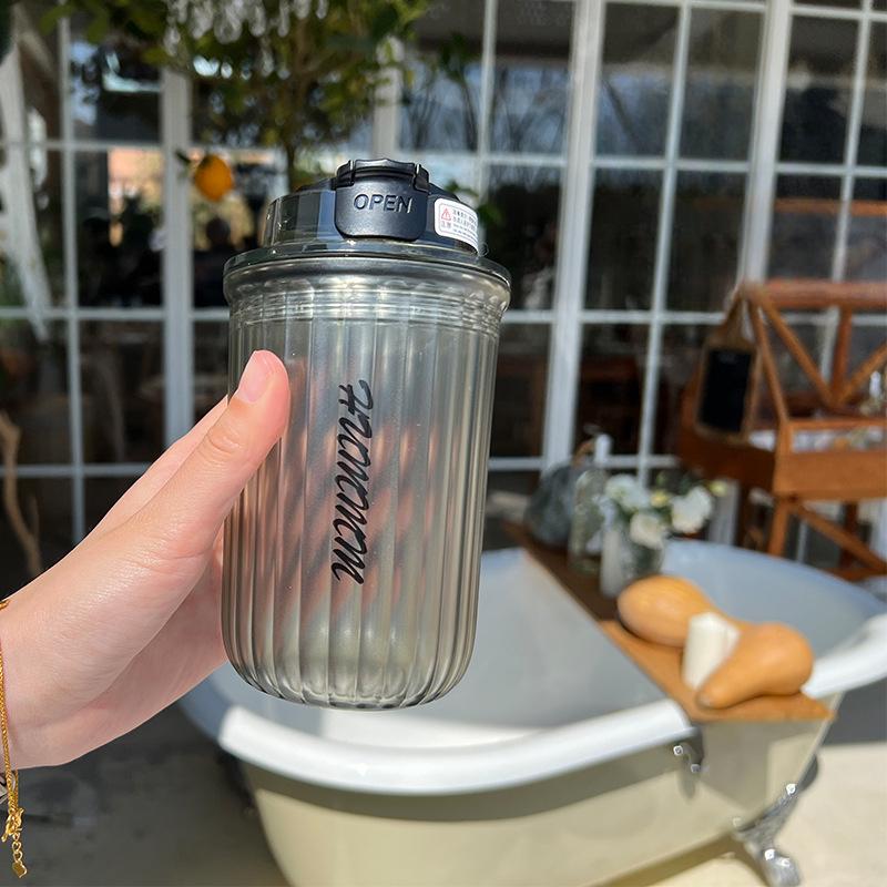 Creative Simple Frosted Coffee Color Cup with Straw Office Men's and Women's Tea Compartment Flower Tea Cup Student Home Dormitory Plastic Cup