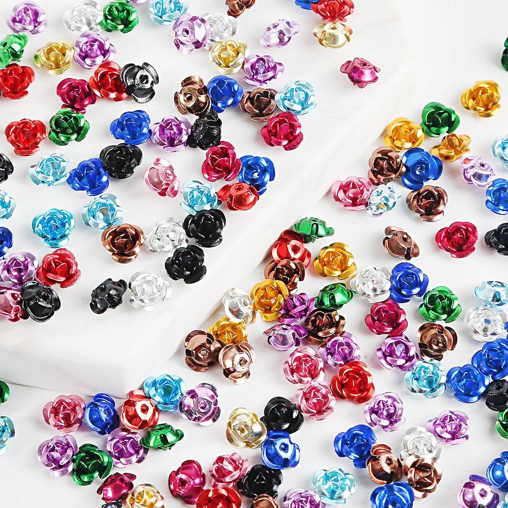 100 pezzi di testa di rosa in alluminio per gioielli, produzione di matrimoni, feste fai da te, artigianato, decorazione, perline di colore misto, decorazione per la casa