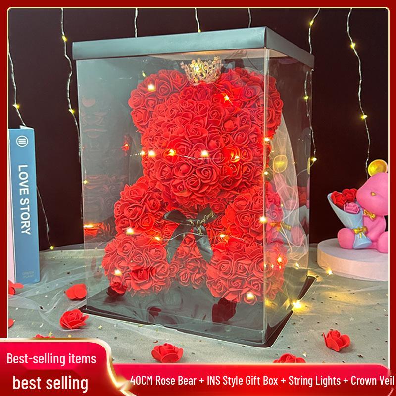 Eternal Rose Bear: Valentine's, Mother's Day & Birthday Gift, Floral Bouquet Ornament for Girlfriend.