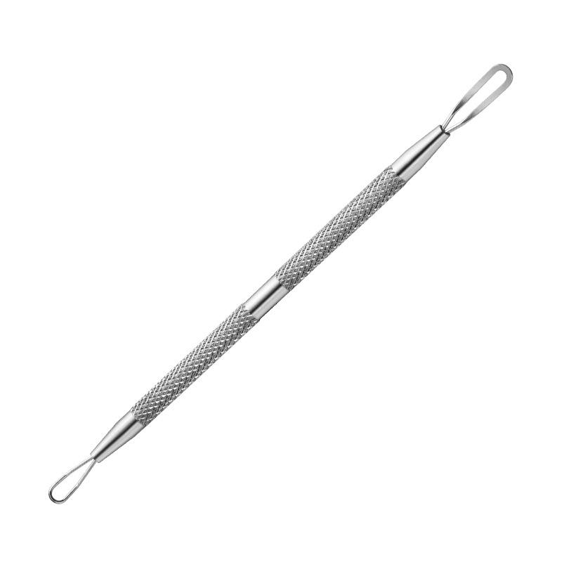 Stainless Steel Blackhead Remover Dual-Ended Acne Tool with Textured Head for Extracting Pimples and Comedones.
