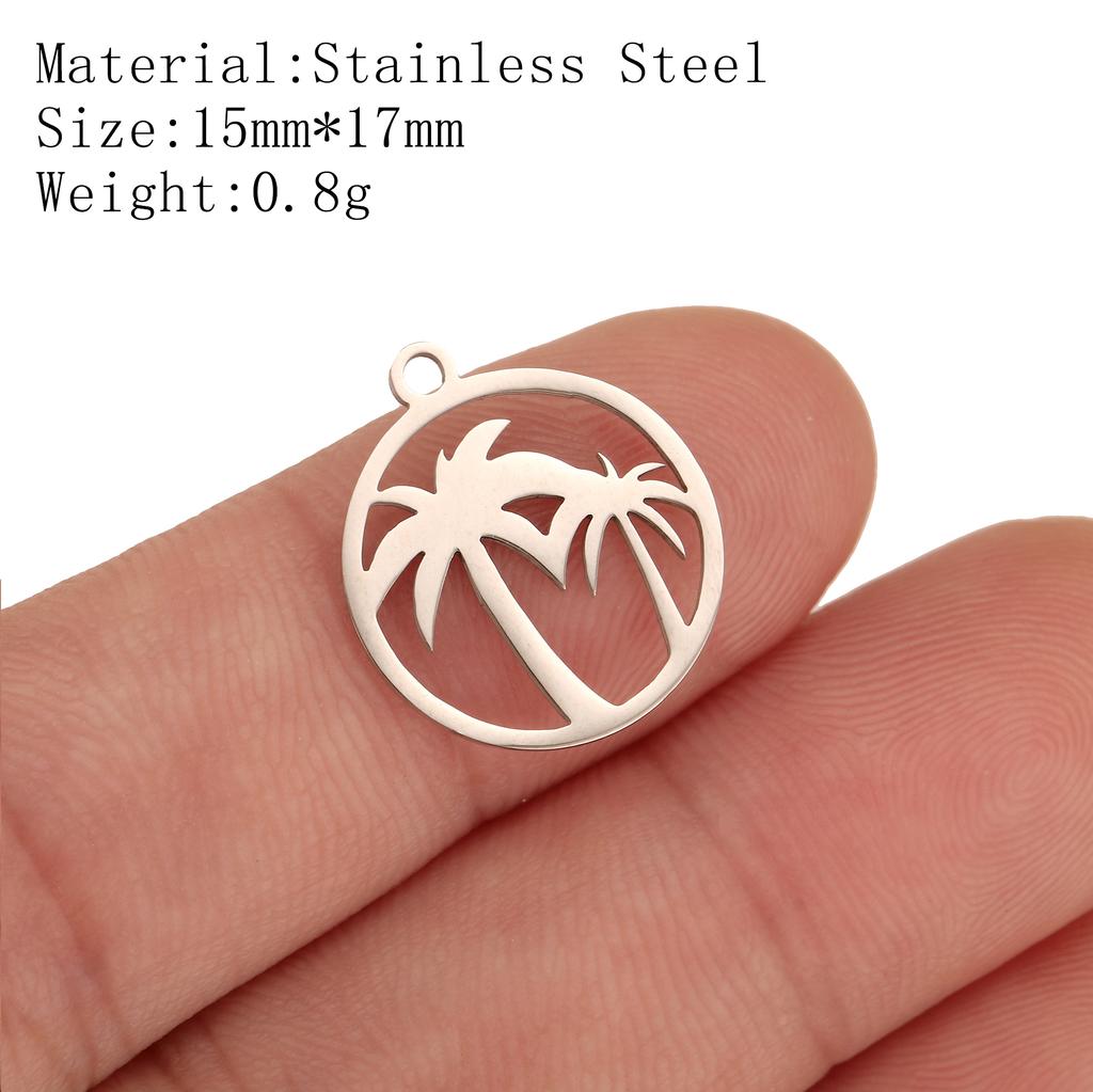 5Pcs Pineapple/Monstera Leaf/Tropical Hawaii Palm Tree Charms Stainless Steel Conch Pendant DIY Bracelet Necklace Jewelry Making