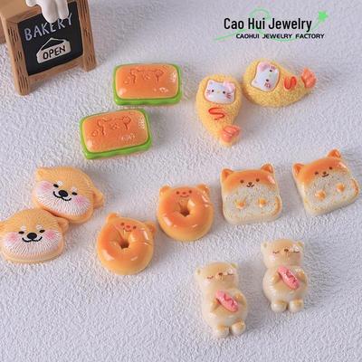 Cute Cartoon Food Play Ornaments: Puppy, Hamburger, Shrimp Tail Dollhouse Keychain Resin Accessories