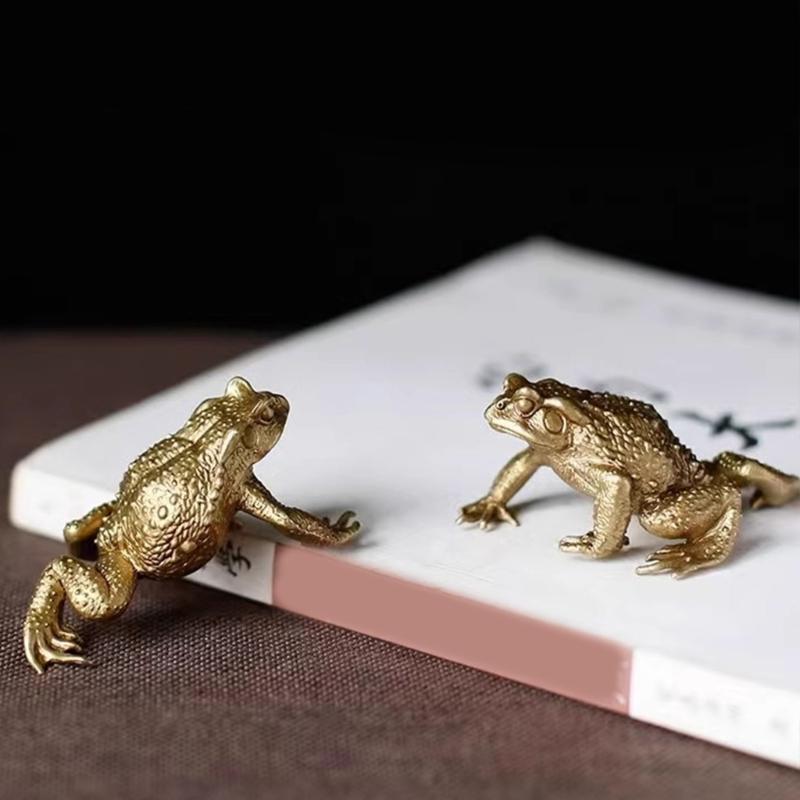 Frogs Toads Miniature Sculptures Brass Animal Figurine Antique Ornament Fengshui Decoration for Home Office Desktop