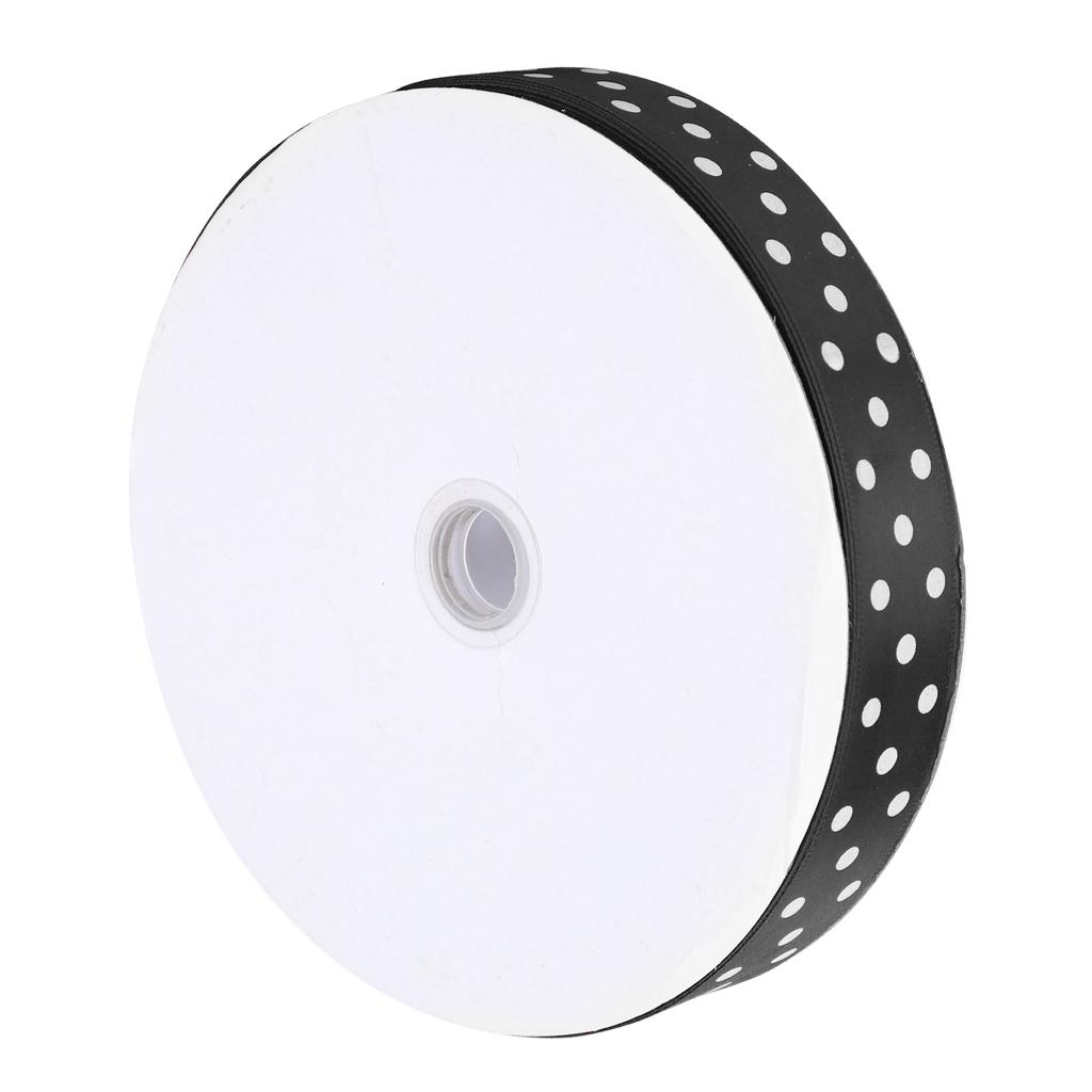 Satin Ribbon Polka Dot Printed Hair Bows Gift Wrapping Tie DIY Craft Tool 100 Yards 2.5cmBlack
