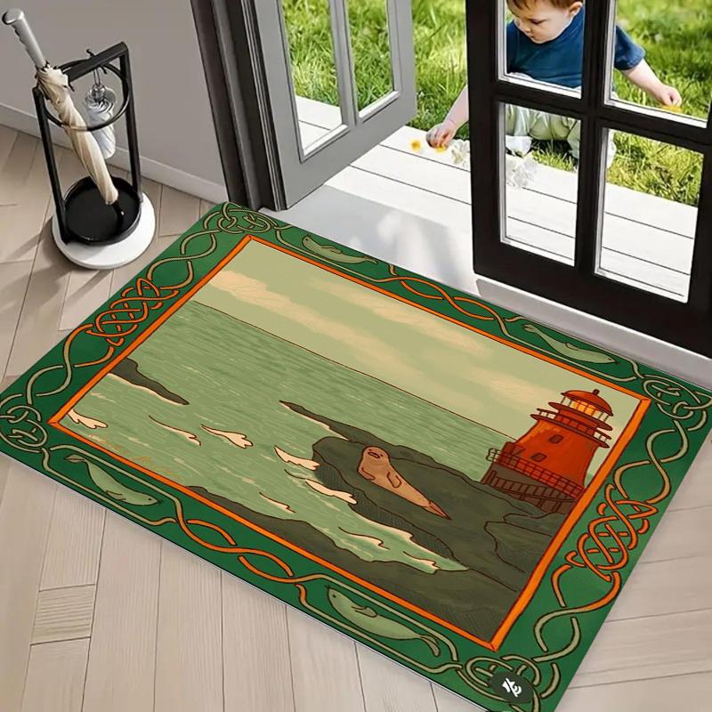 

Bohemian Abstract Landscape Door Mat Carpet Home Decor Rug Ethnic Geometric Border Floor Mat for Entryway Living Room Bedroom 40cm x 60cm