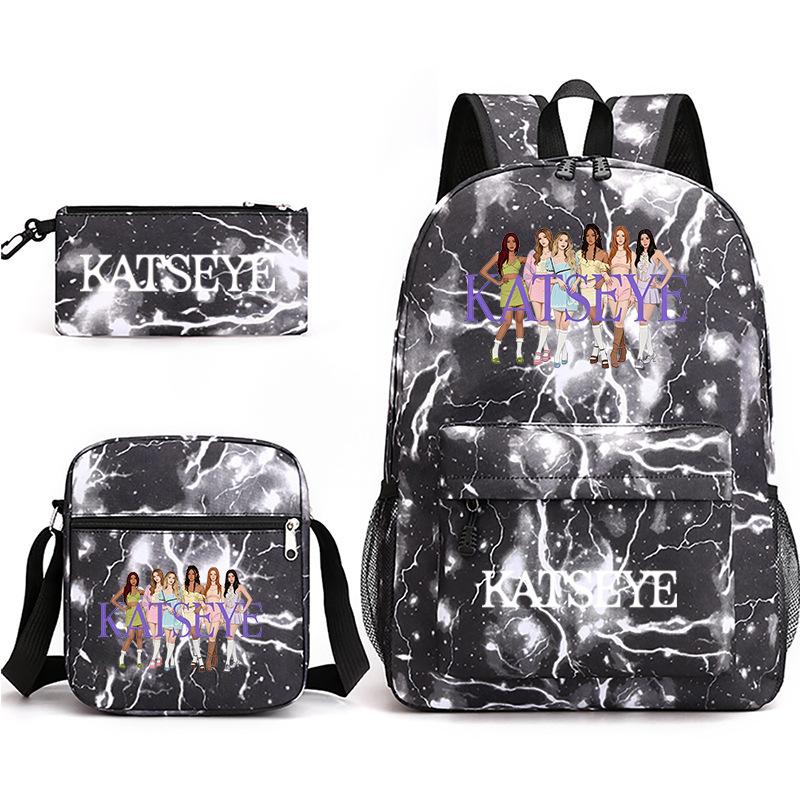 Katseye Kpop Girl Group Print Travel Backpack Laptop School Bag Set of 3, Unisex Large Capacity Daypack
