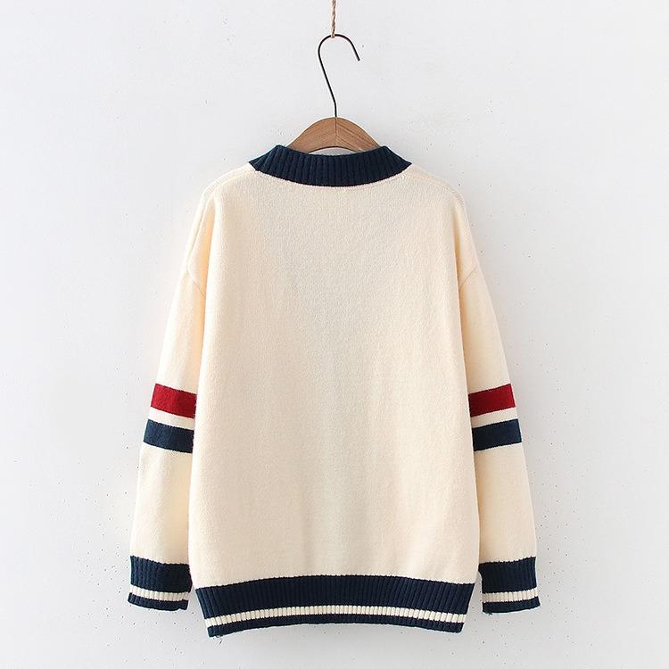 Embroidered Sweater Women's Coat Autumn and Winter Loose Knit Cardigan Long Sleeved Thick V - Neck Coat