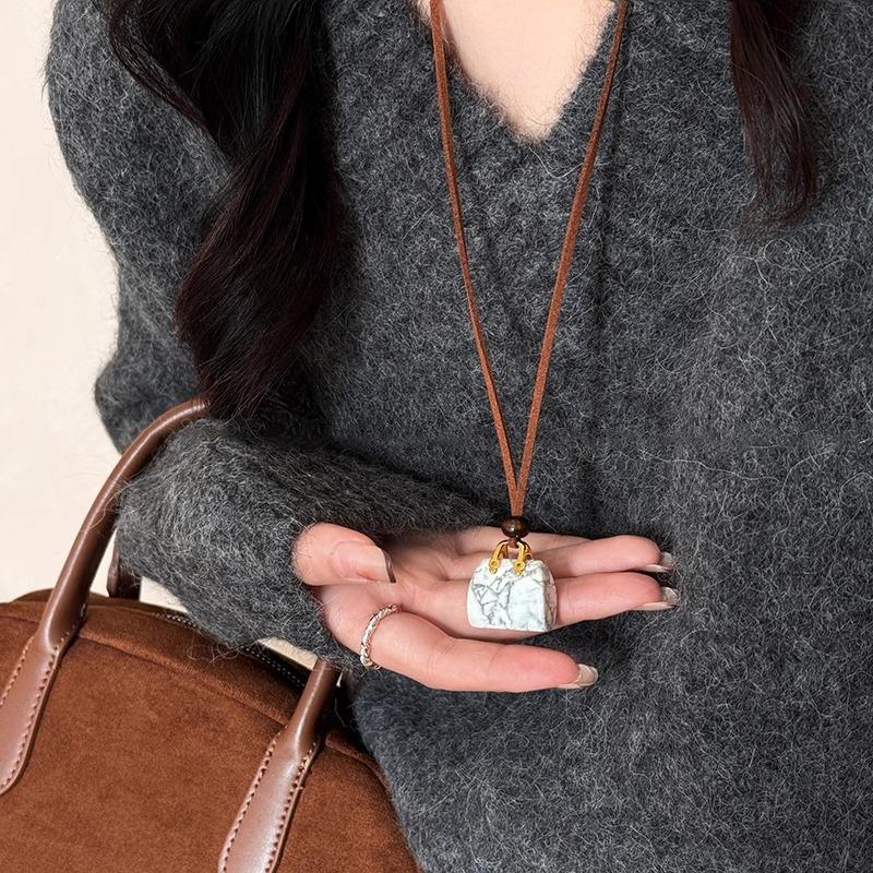 Kreative Legierung Tasche Halskette Verstellbares Braunes Lederseil Pullover Kette Luxus Pullover Halskette Schmuck Für Frauen