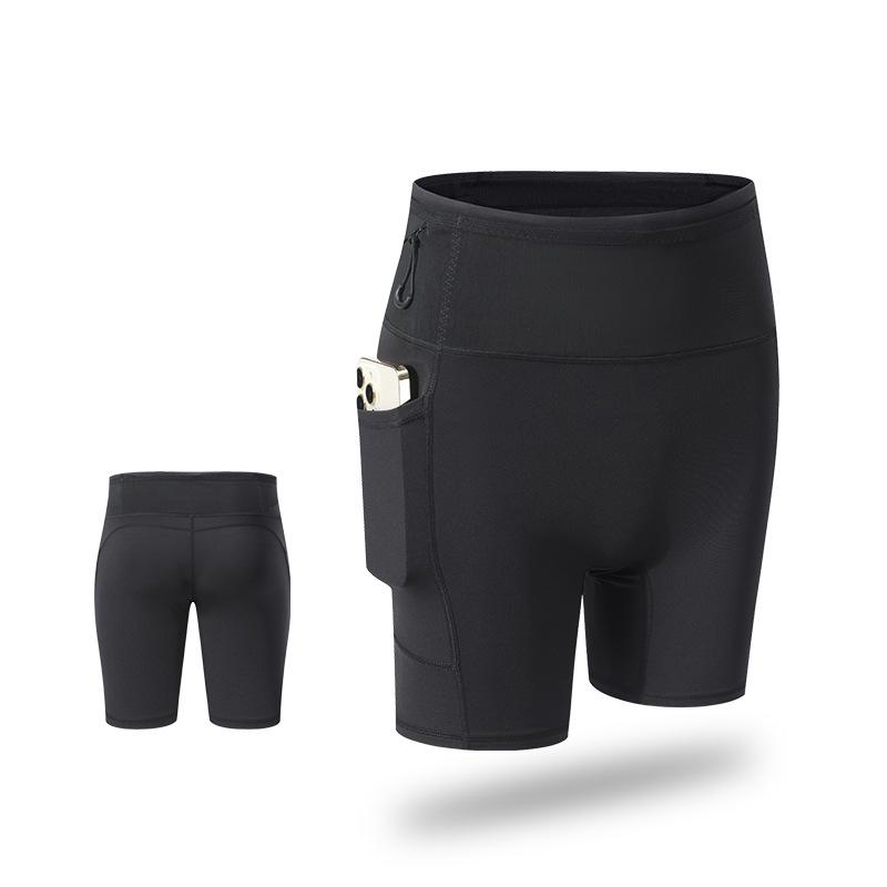 

(40-70КГ) Женские компрессионные шорты для йоги с высокой талией, утягивающие ягодицы, с карманом для телефона S чёрный