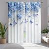 Digital Printed Curtains, Blue Butterfly Hydrangea Pattern, Stylish Window Treatment for Living Room Bedroom Decor