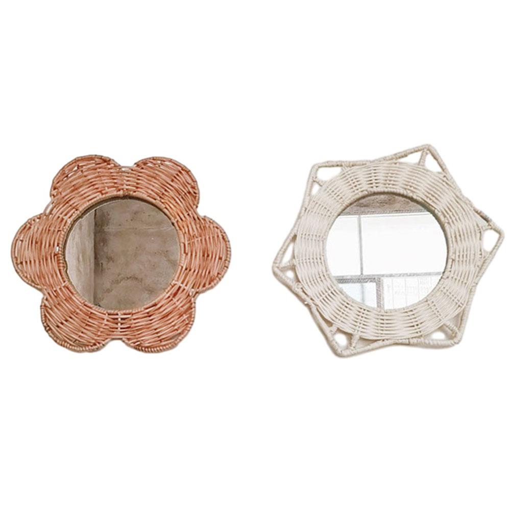 Vine Woven Wall Decoration Hanging Mirror Rattan Mirror Wicker Wall Hanging Mirror Art Decor Bohemian For Home Room Entryway
