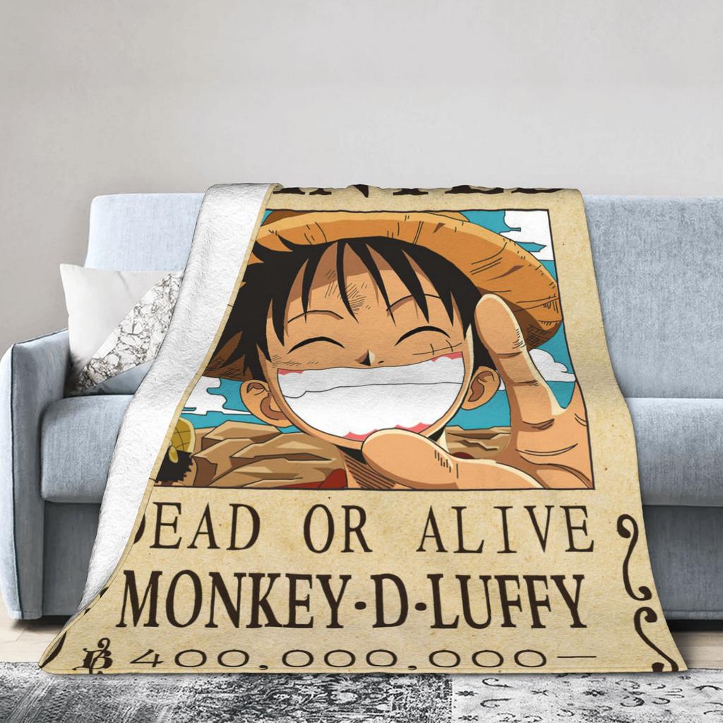 Anime One Piece Wanted Posters Blanket Fleece Decoration  Portable Ultra-Soft Throw Blankets for Bedding Office Bedding Throws