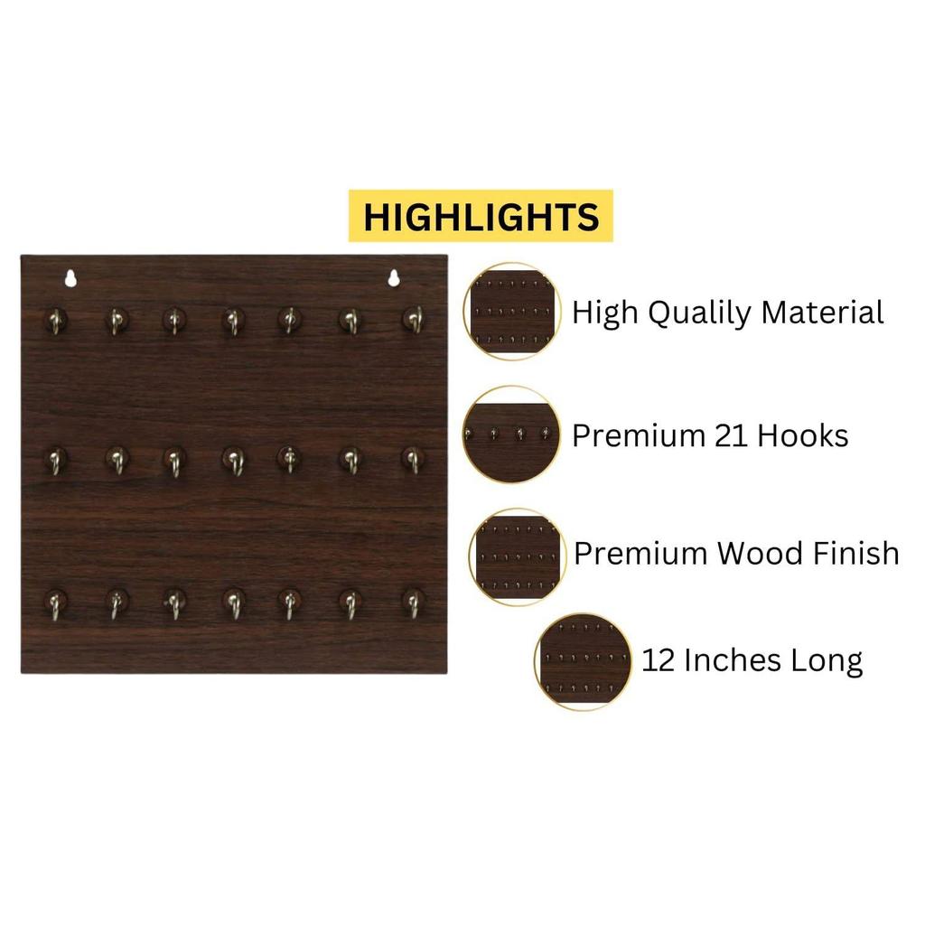 Schlüsselanhänger aus Holz, hochwertig, zum Aufhängen an die Wand, 21 Haken (Braun)