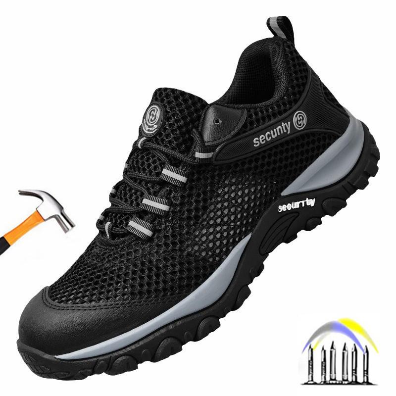 spring breathable work shoes summer mesh lightweight safety shoes steel toe work sneakers anti puncture industrial shoes for men