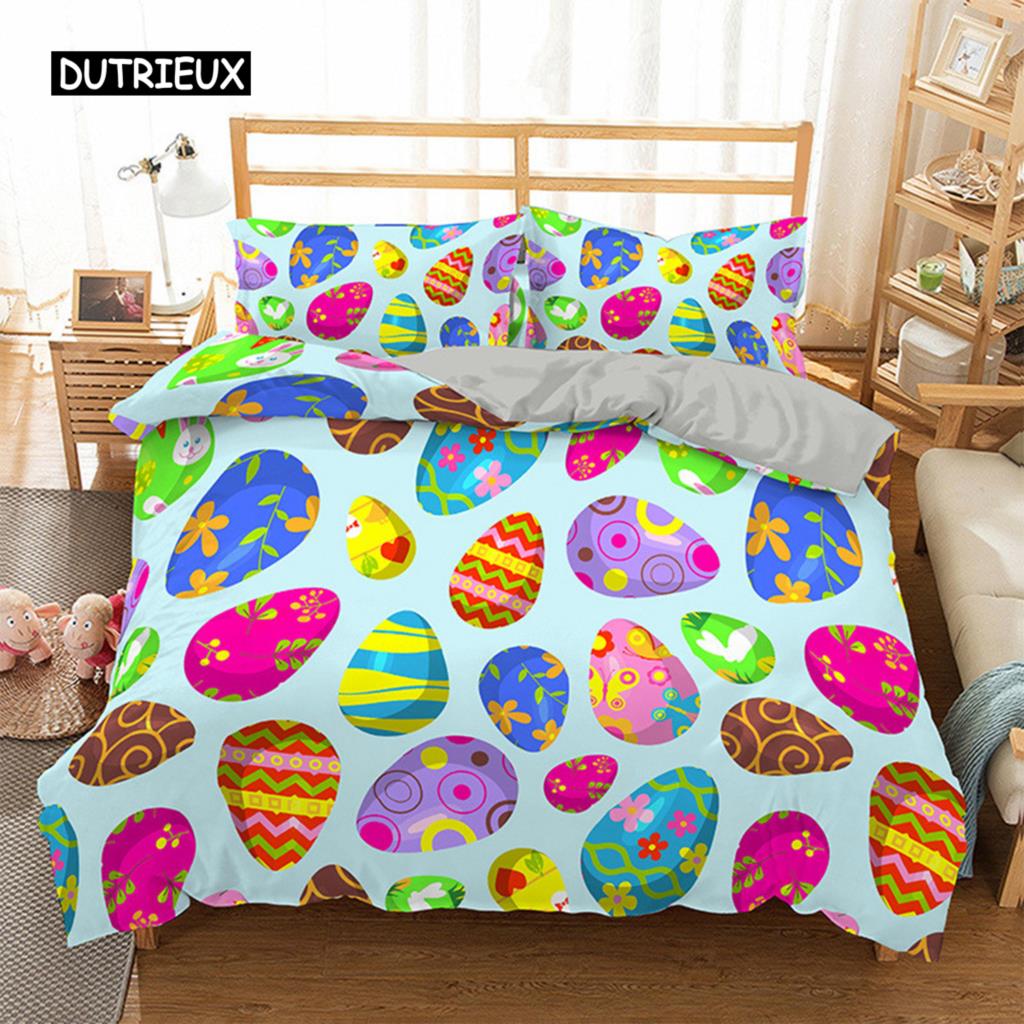 Egg Duvet Cover Set Easter Eggs Cartoon Childish Style Twin Bedding Set Kids Teens Double Queen King Size Polyester Quilt Cover