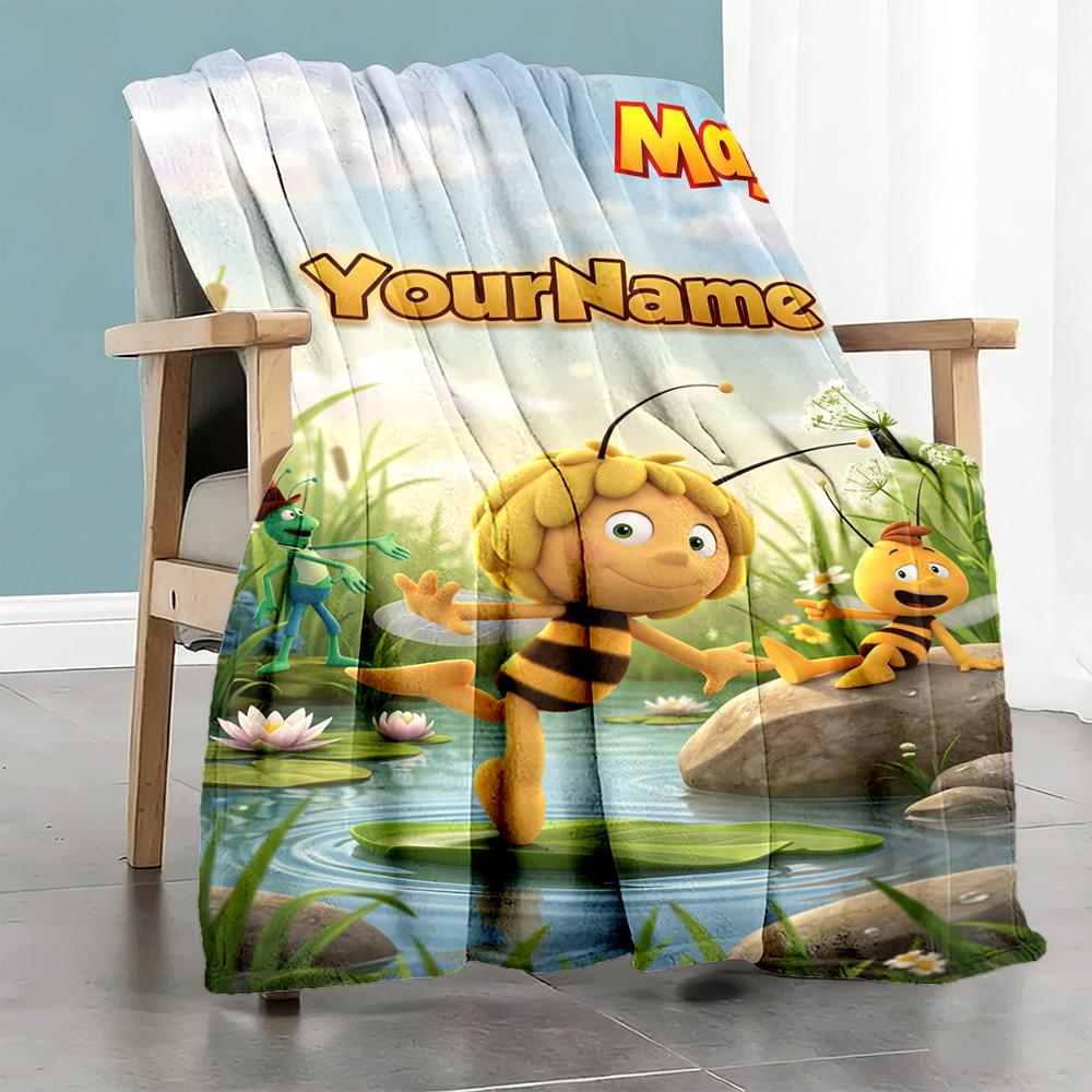 Biene Maja Personalized Text Blanket Gift Customizable Blanket Comfortable Great for Office Seaside Office Chair Picnics for All Occasions